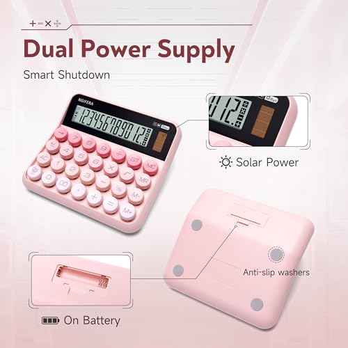 Desk Calculator, 12 Digit Large LCD Display, Big Buttons, Ergonomic 15¡Æ Tilt, Real Mechanical Keypad, Desktop Calculator for Office and Study