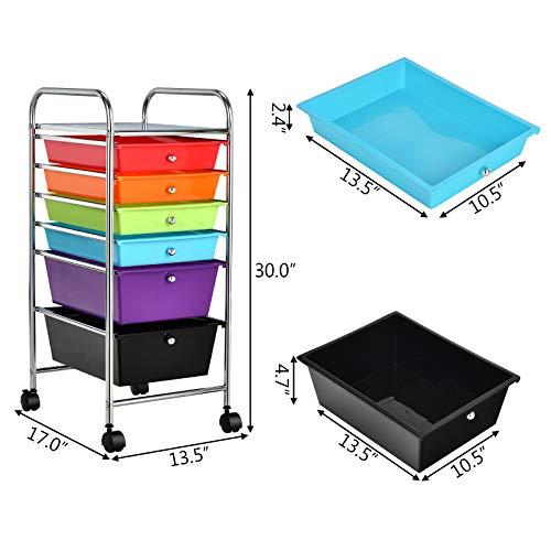 DREAMADE Rolling Rainbow 6-Drawer Utility Cart with Detachable Drawers (Multi-color) - Lockable Wheels