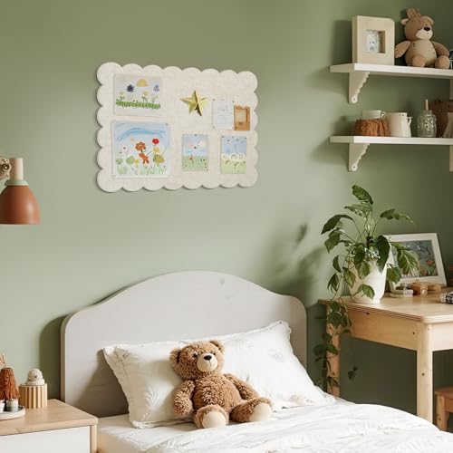 Oatmeal Scalloped Felt Bulletin Board 24x18 Inches Wall Pinboard - Lightomorrow