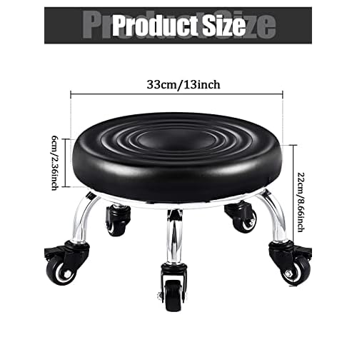 Lorvain Low Stool with Wheels, Roller Seat Short Rolling Stools with Universal Swivel Caster Wheels Leather Little Low Small Stools on Wheels for Home Garage to sit on- Black