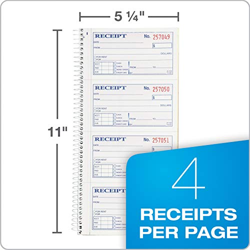 Adams Small Rent & Receipt Book - 2-Part Carbonless, Spiral Bound, 200 Sets, 5-1/4" x 11"
