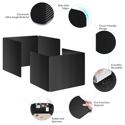 24 Pack Black Desk Dividers for Students, Privacy Shields Folder for Students, Durable & Waterproof Plastic Study Board, Classroom Teacher Supplies Test Divider, Includes 40pcs Extra Labels