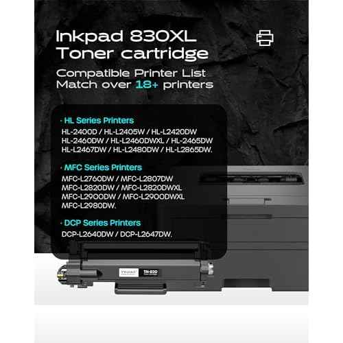 Compatible TN830XL TN830 Toner Cartridges Replacement for Brother TN-830XL TN 830 with DCP-L2640DW MFC-L2820DW HL-L2400D HL-L2460DW HL-L2405W HL-L2465DW HL-L2480DW Printers (2 Pack, Black)