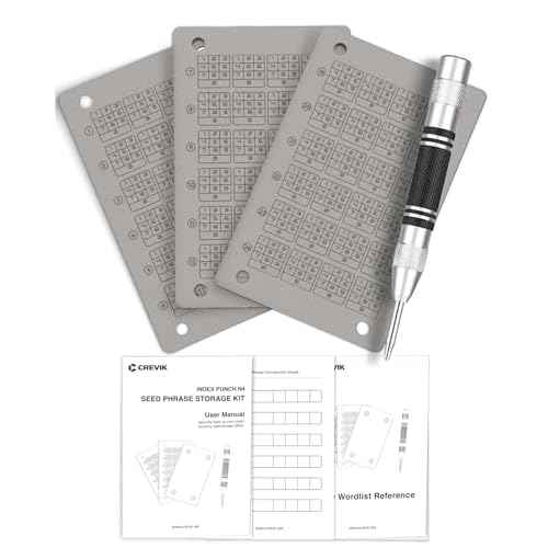 Crypto Seed Phrase Storage - Titanium Seed Phrase Plate and Punch Set - Offline Cold Wallet for Bitcoin Ethereum for 12-24 Words BIP39 Compatible Wallets (Ledger, Trezor, Metamask & More)