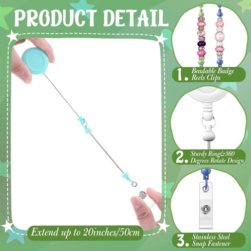Sayglossy 100 Pcs Beadable Badge Reel Retractable Clips Holder for Beads Bulk Blank Bar ID Name Badge Reels with Belt Clip Beadable Items Jewelry DIY Gift for Nurse Teacher Office Supplies