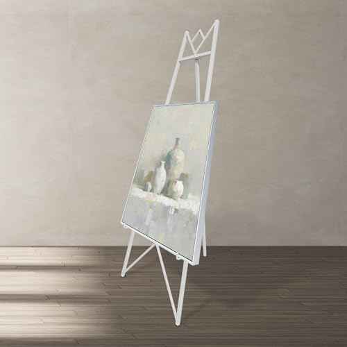Iron Adjustable Arts & Crafts Easels,58 Inch Floor Easels for Display Wedding Sign,Metal Easel Stand with Chain Support for Mirror(White)