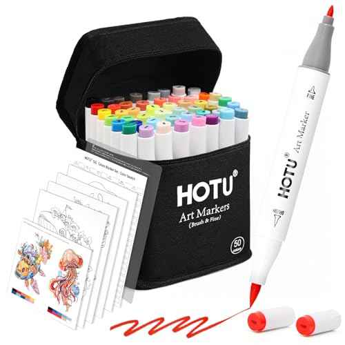 Alcohol Markers Brush and Fine Tip 50 Colors Dual Tips Art Marker Set Alcohol-based Sketch Pens with Carrying Case£¬Non-Bleeding Pad for Art Enthusiast Adults Coloring Illustration