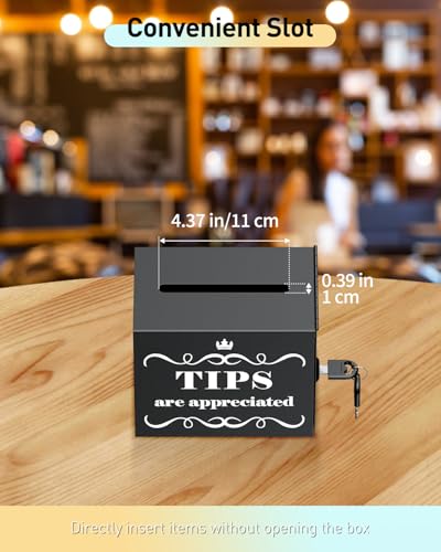 Uniclife Metal Lockable Tip Jar for Bartenders - 6x4x5 Inches, Black, Includes Key, Lock & Slot