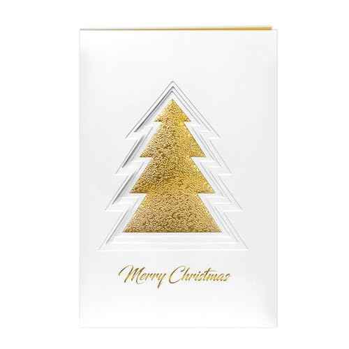 36 Christmas Greeting Cards with Gold Foiling Xmas & Embossing,3D die-cut Christmas tree featuring ,6.75 x 4.5 Inch Merry Christmas Cards with Seal Stickers For Friends, Family and loved Ones ( 1 Pack