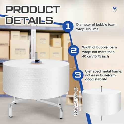 Blulu 15.75 Inch Bubble Foam Wrap Roll Dispenser, Manual Tabletop Bubble Cushion, U-Shaped Metal Frame Foam Wrap Holder for Packing, Moving and Shipping