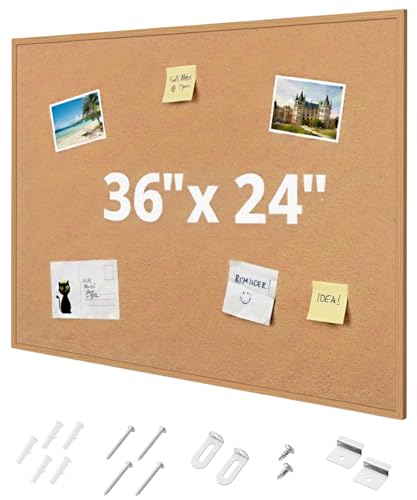 Wood Framed Cork Bulletin Board 24x36 Inches - Office & Home Decor