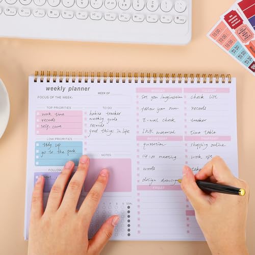 Thboxes Pink Weekly Desk Planner 8.5x11 To Do List Notepad, 52 Sheets