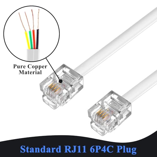 15FT White Landline Phone Cord with RJ11 Splitter & Cable Clips