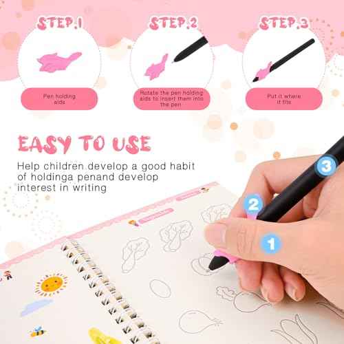 4 Pc Magic Grooved Practice Copybook,Reusable Grooved Writing Books,Handwriting Book Practice for Kids,Writing Practice for Kids Ages 3-8 Calligraphy (4pc+Pen) (4 Books with Pen)