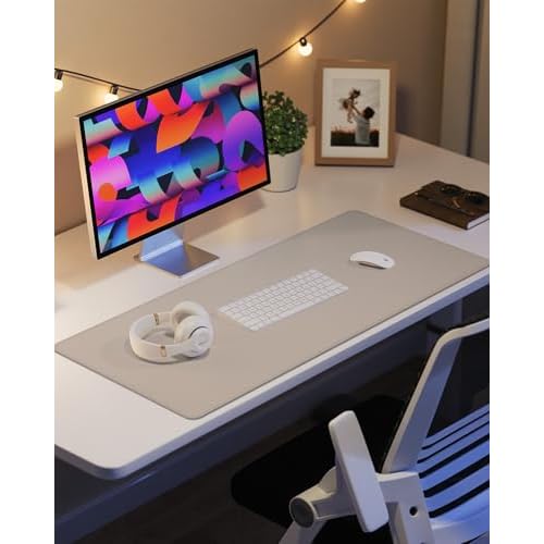 Non-Slip Desk Pad,Desk mat,Large Mouse Pad,Office Desk mat,Waterproof PU Leather Desk Blotter Mat,Laptop Desk Pad,Desk Writing Pad for Office and Home (Beige, 24" x 13.7")