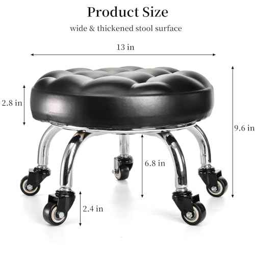 Round Low Rolling Stool, PU Leather Roller Stool Seat, 360¡Æ Swivel Low Stool with Caster Wheels, 9" Low Height Rolling Chair for Garage, Home, Office, Shop