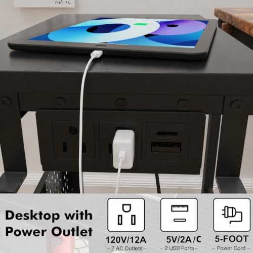 TFK Adjustable Computer Tower Stand with Charging Station & Pegboard - Medium / Black