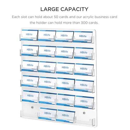 HBlife Clear Acrylic Business Card Holder Wall Mount Sticker Display Rack Multiple Cards Organizer for Gift Cards and Brochures, 24 Pockets(2 Pack)