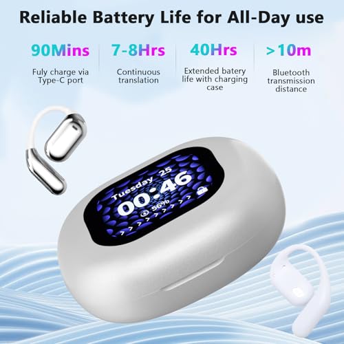 AI Translation Earbuds Real Time with Touch Screen, 144 Online Language Translator Earbuds, 3 in 1 Wireless Bluetooth Headphones Noise Cancelling, HD Sound Long Battery Life, Workout Headphones