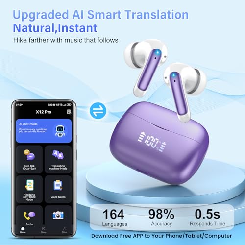 Dbasne AI Translation Earbuds with 164 Languages Bluetooth 5.4 Voice Translator