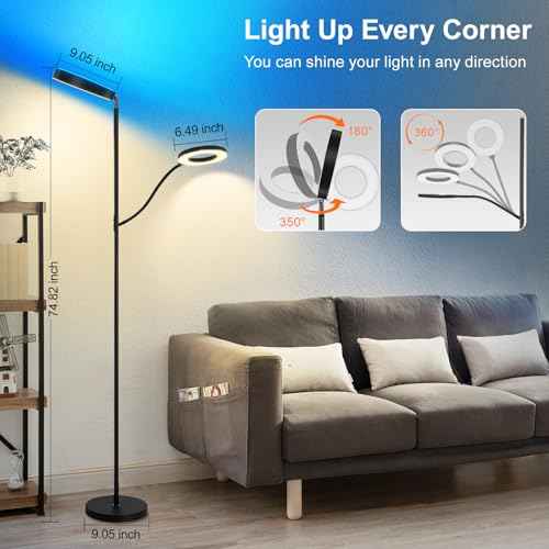 RGB Floor Lamp, 36W/3000LM Super Bright Modern Tall Standing Lamp, 3 Color Temperatures Torchiere Sky Lamp with Dimmable Reading Light, Remote & Touch Control for Living Room, Bedroom, Office