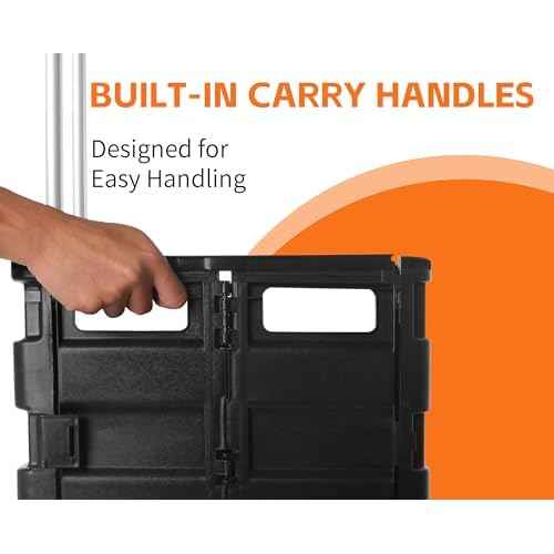 MaxWorks 50919 Portable Rolling Folding Dolly ? Black Collapsible Utility Cart with Durable Wheels, Extra Storage & Easy-Fold Design for Shopping, Teaching, and Office Use