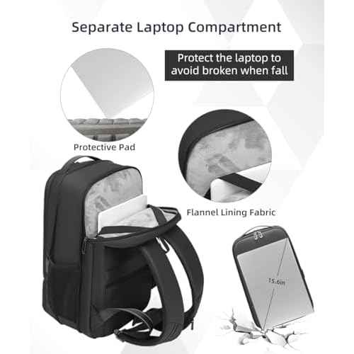 Business Backpack for Men 15.6 inch Expandable Slim Laptop Backpack With USB Charger Port Waterproof Anti-Theft Professional Work Computer Bag Hard Shell Backpack-Black