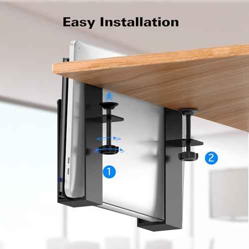 WYYHAA Adjustable Side Laptop Mount, No Drill Desk Storage Organizer, Metal Hanging Notebooks Holder, Punch-Free Clamp for MacBook Pro, Documents With Anti-Scratch Silicone