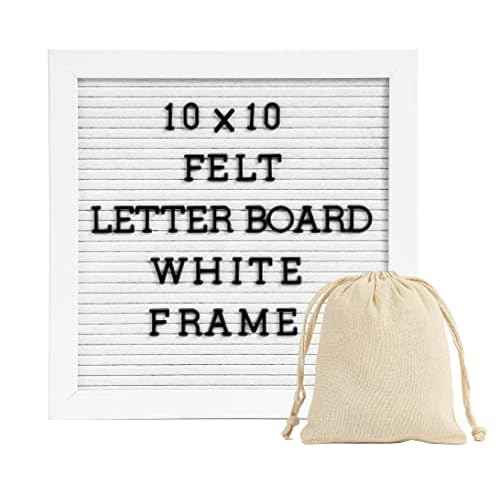Letter Board Sign White Frame 10x10 - Felt Letter Board Baby Announcement Board with Typewriter Letters, White Letter Board Sign Board&Message Board with Stand and Canvas Bag.