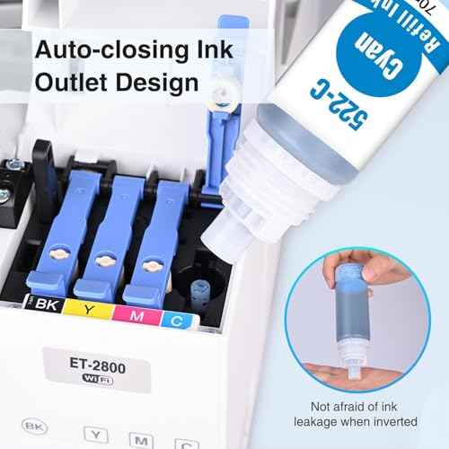 Starink 522 Ink Refill Bottles High Capacity (6 Bottles) Replacements for Epson 522 Ink Refill Bottles Compatible for Epson ET-2800 Ink ET-2400 ET-2803 ET-2720 ET-4700 ET-4810 ET-4800 Printer Ink