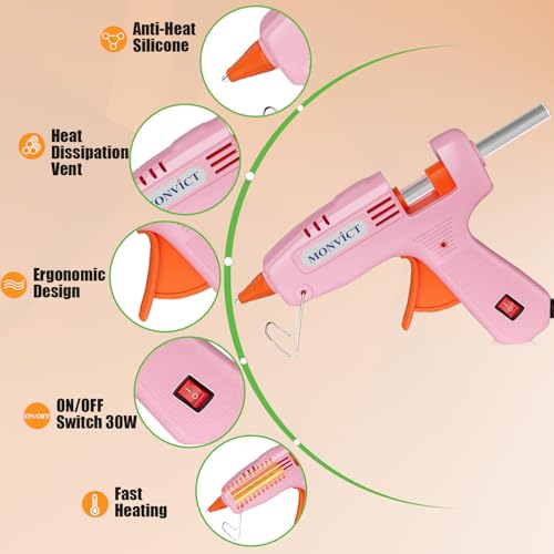 MONVICT Pink Mini 30W Hot Glue Gun Kit with Carrying Case - Pink Variation