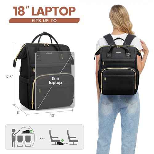 LOVEVOOK Laptop Backpack for Women,18 Inch Professional Womens Travel Backpack Purse Computer Laptop Bag Nurse Teacher Backpack,Waterproof College Work Bags Carry on Back Pack with USB Port,Black