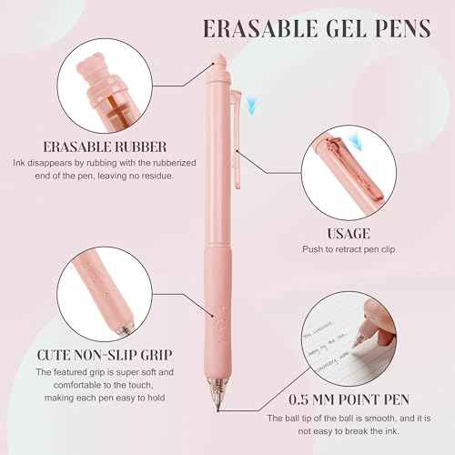 Linbsunne Erasable Pens 0.5mm Gel Ink Pens for School Office Fine Point Pens Smooth Writing Work Pen with Erasers (12-count,Black Ink)
