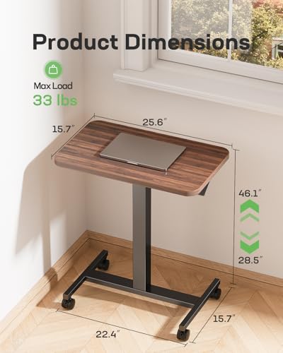 Marsail Walnut 25.6x15.7 in Mobile Standing Desk with 4 Lockable Wheels, 28.5-46.1in