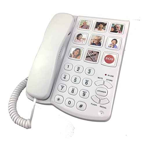Corded Big Button Picture Phone for Seniors with Speaker Redial, Hands Free Landline Desk Telephone, Amplied Large Button Home Phones
