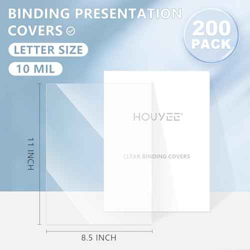 HOUYEE 200 Pack 10 Mil PVC Binding Presentation Covers, Clear Report Cover Sheets for Binding, Square Corner, 8.5 x11 Inches, Letter Size