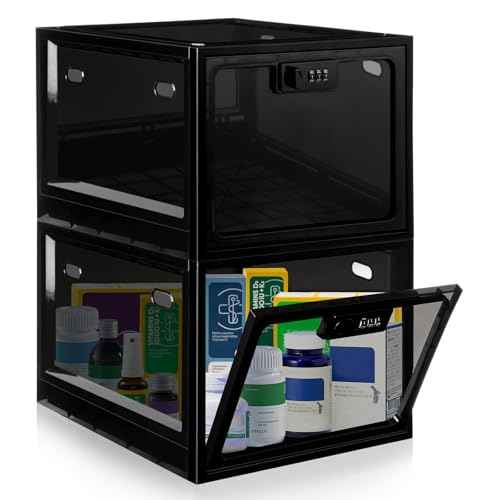 Medicine Lock Box with Code, 12.6L Large Lockable Storage Box for Medication, Snacks, Phone, and Electronics - BPA-Free, Clear Design with Charger Holes for Home, Office, Dorm, and Fridge