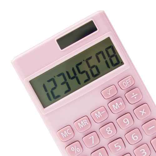 Basic Standard Calculators Small Digital Desktop Calculator with 8-Digit LCD Display, Battery Solar Power Smart Calculator Children's School Adult Office Family Standard Functions (8 Bit Pink)
