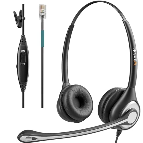 Phone Headset RJ9 with Microphone Noise Cancelling & Volume Controls, Office Telephone Headset Compatible with Polycom Plantronics Avaya ShoreTel Toshiba Digium Nortel Landline Phones, Clear Calls