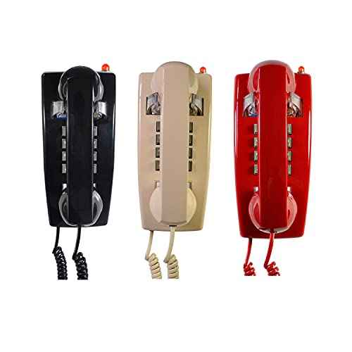 TelPal Red Wall Phone, Analog Corded Wall Mounted Phone with Loud Traditional Bell, Classic Landline Phones Wall Mount with Handset Volume Control- Wall Mount Jack Required