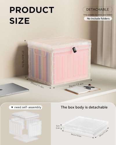 Hueilm Clear 1 Pack Small Plastic File Box with Lid for Letter Size Folders - Stackable, Portable Office/Home