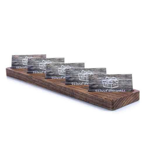 Oak Wood Multiple Business Card Holder - 5 Slot Modern Card Stand for Office Desk, Perfect Professional Card Organizer for Men and Women, Stylish and Functional Design (Dark Brown)