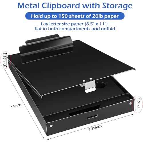 Janlaugh 1 Pieces Metal Storage Clipboard Letter Size Heavy Duty Aluminum Clip Board 14'' x 9.06'' x 2.95'' Contractor Clipboard Dual Storage Form Holder Paper Holder with High Capacity Clip