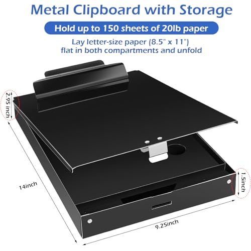 Janlaugh 2 Pieces Metal Storage Clipboard Letter Size Heavy Duty Aluminum Clip Board 14'' x 9.06'' x 2.95'' Contractor Clipboard Dual Storage Form Holder Paper Holder with High Capacity Clip