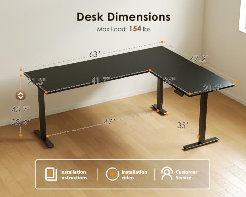 OffiGo Black 63-Inch Reversible L-Shaped Electric Standing Desk