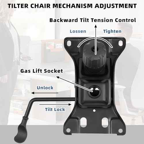 500Lbs Office Chair Replacement Parts, w/ 6'' x 10.2" Mounting Holes Chair Base Heavy Duty Plate Swivel Tilt Control Seat Mechanism for Executive and Gaming Chairs