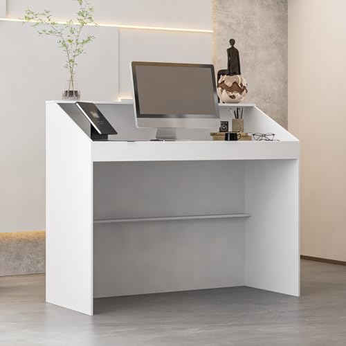 AIEGLE 47.2" White Reception Desk with Black Trims - Modern Front Counter for Beauty Salon, Retail, Lobby, Office