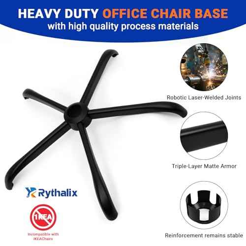 28" Heavy Duty Office Chair Base Replacement Parts for Most Office/Desk Chair - 2400 Lbs Capacity Matte Black Metal Chair Legs with Universal Casters Sockets