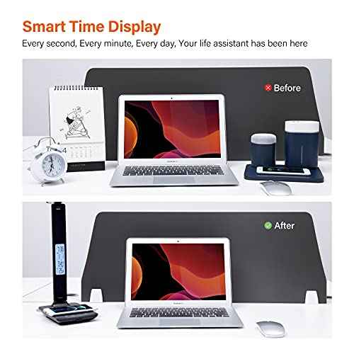 poukaran LED Desk Lamp with Wireless Charger, USB Charging Port, Table Lamp with Clock, Alarm, Date, Temperature, Desk Lamps for Home Office,Black