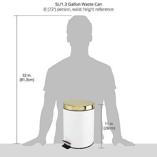 mDesign Pedal Bin ? Metal Waste Bin with Pedal, Lid and Plastic Bucket Insert ? Perfect for Bathroom, Kitchen, and Office ? Household Rubbish Bin with Ergonomic Design ? White/Gold